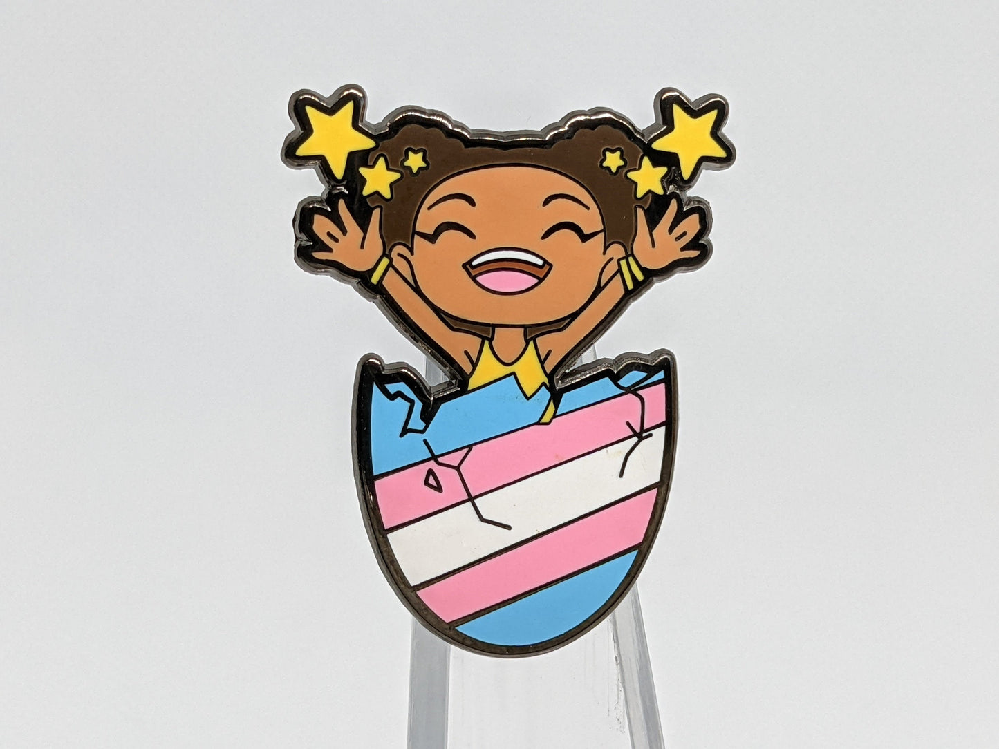 POC Trans Pride Egg Mode Femme Gender Euphoria Kawaii Chibi Style Enamel Pin Black Trans MtF