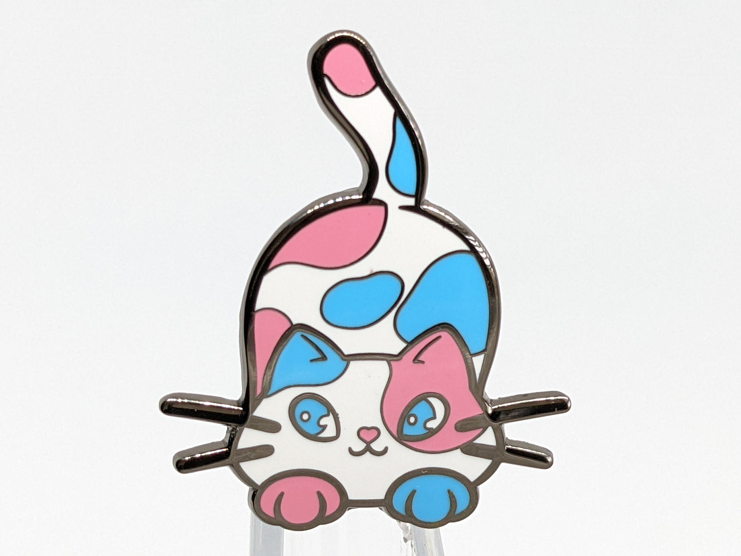 Transgender Purride Chibi Calico Cat Enamel Pin in Trans Pride Flag Colors | LGBTQ+ Subtle Pride Jewelry