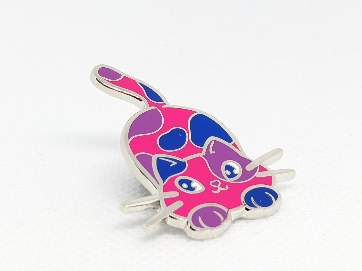 Bisexual Pin Purride Chibi Cat Hard Enamel Pin in Bi Pride Flag Colors | LGBTQ+ Subtle Bi Pride Jewelry