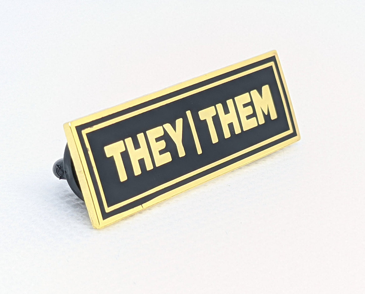 They/Them Rectangle Pronoun Pin or Magnet Back Silver or Gold Hard Enamel 1.5 by .5 in | Nonbinary Pronoun Badge