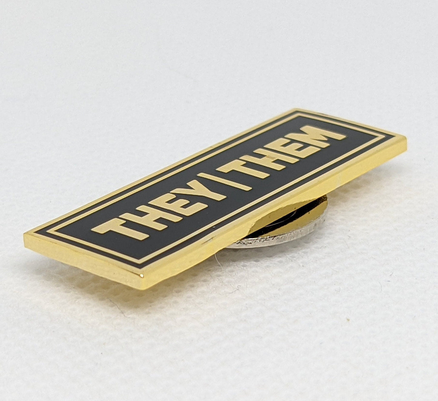 They/Them Rectangle Pronoun Pin or Magnet Back Silver or Gold Hard Enamel 1.5 by .5 in | Nonbinary Pronoun Badge