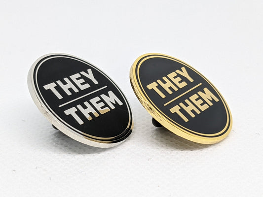 They Them Pronoun Pin Silver or Gold 1-inch Round Hard Enamel | Nonbinary Pronoun Badge