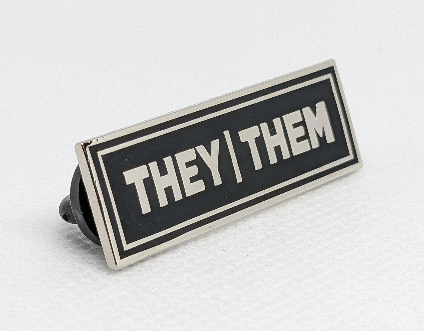 They/Them Rectangle Pronoun Pin or Magnet Back Silver or Gold Hard Enamel 1.5 by .5 in | Nonbinary Pronoun Badge