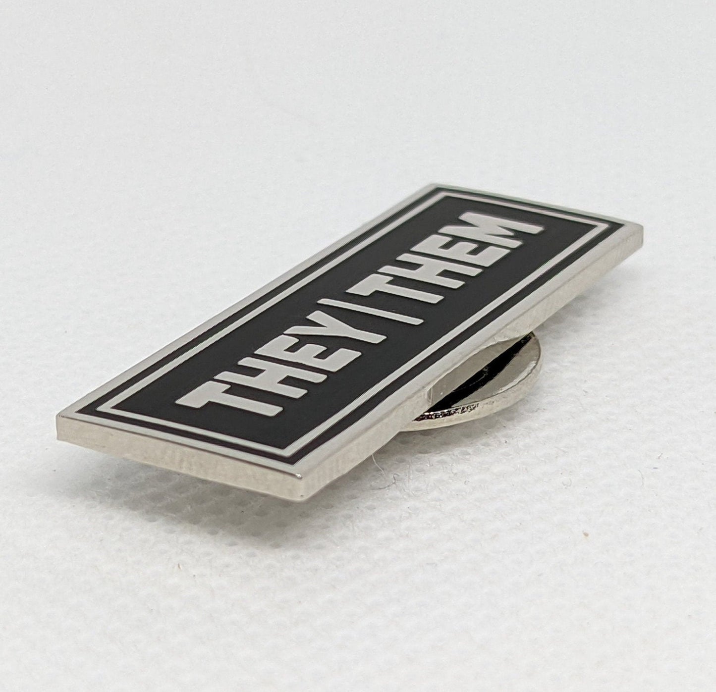 They/Them Rectangle Pronoun Pin or Magnet Back Silver or Gold Hard Enamel 1.5 by .5 in | Nonbinary Pronoun Badge