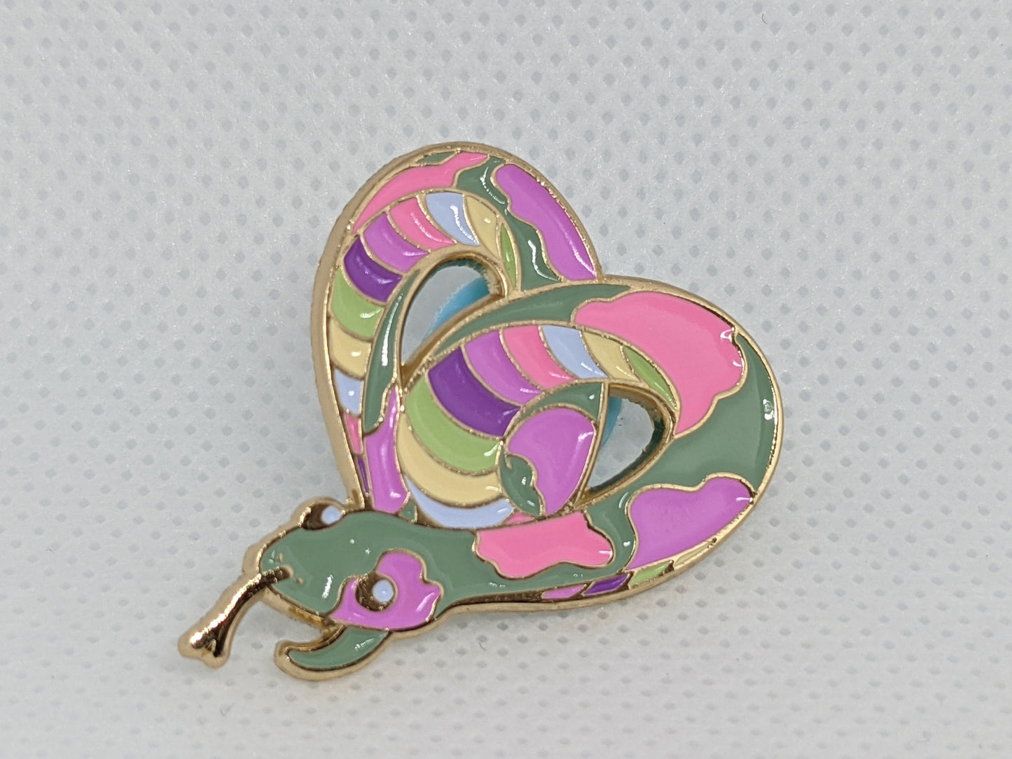 Genderfae Pride Noodle Heart-Shaped Snake Enamel Pin | Subtle Pride LGBTQ+ Gender Fae Flag Colors