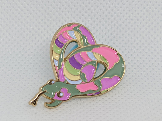 Genderfae Pride Noodle Heart-Shaped Snake Enamel Pin | Subtle Pride LGBTQ+ Gender Fae Flag Colors