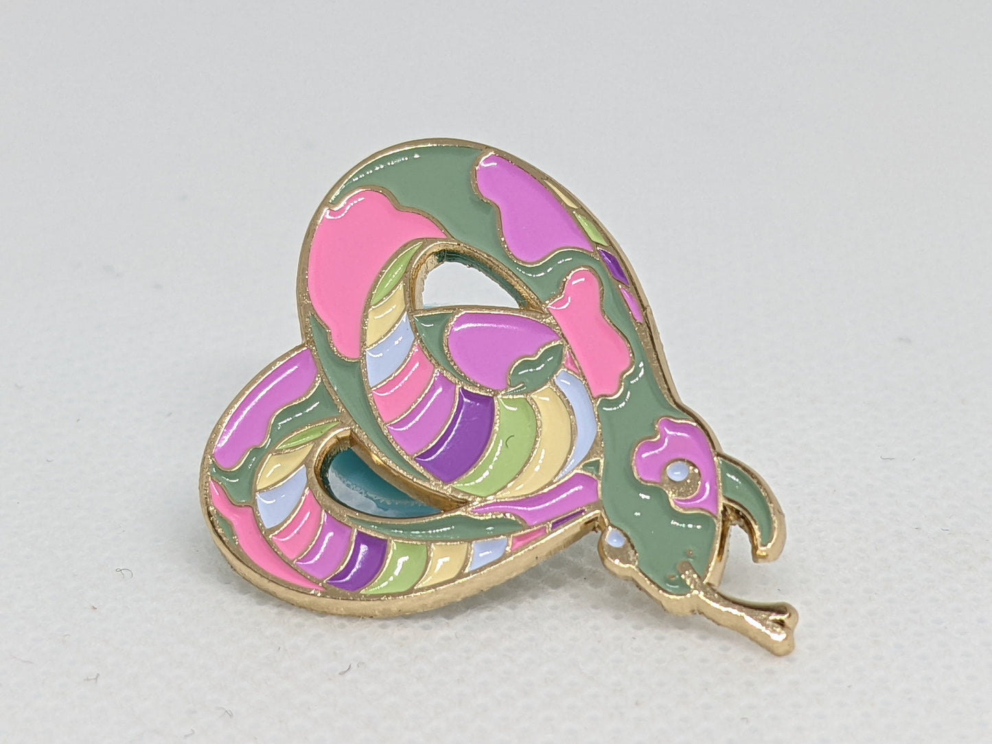 Genderfae Pride Noodle Heart-Shaped Snake Enamel Pin | Subtle Pride LGBTQ+ Gender Fae Flag Colors