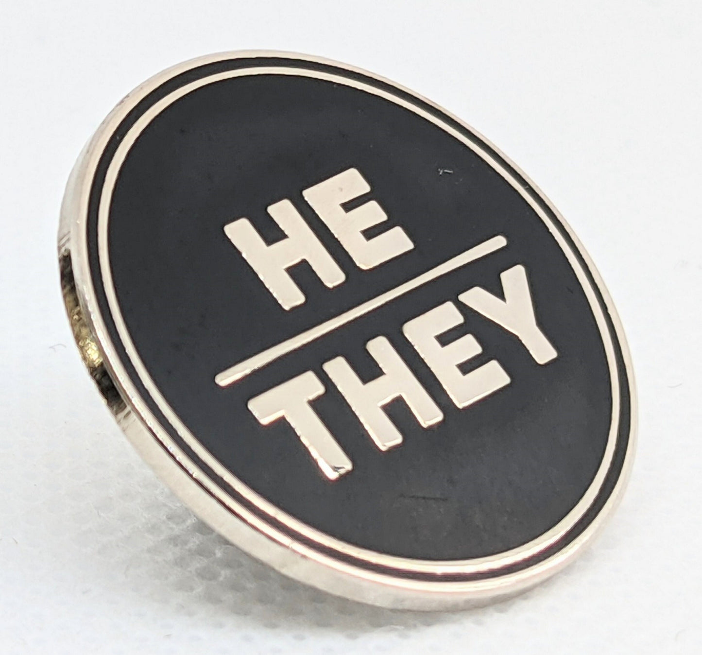 He They Pronoun Pin Silver or Gold 1-inch Round Hard Enamel | Masc Nonbinary Gender Fluid Pronoun Badge