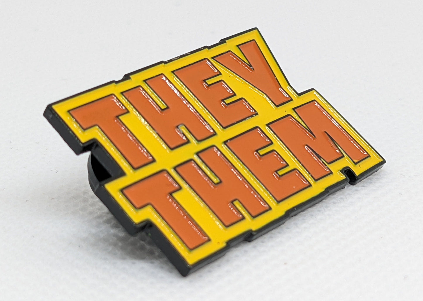 They Them Pronoun Pin | Nonbinary Hard Enamel Pronoun Button in Bold Orange and Yellow