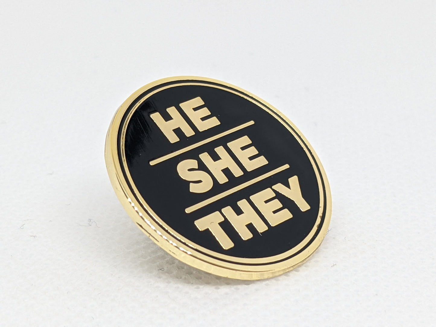 He She They Pronoun Pin Silver or Gold 1-inch Round Hard Enamel | Nonbinary Genderfluid Genderqueer Pronoun Badge