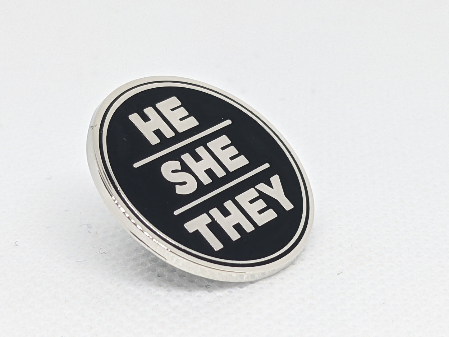 He She They Pronoun Pin Silver or Gold 1-inch Round Hard Enamel | Nonbinary Genderfluid Genderqueer Pronoun Badge