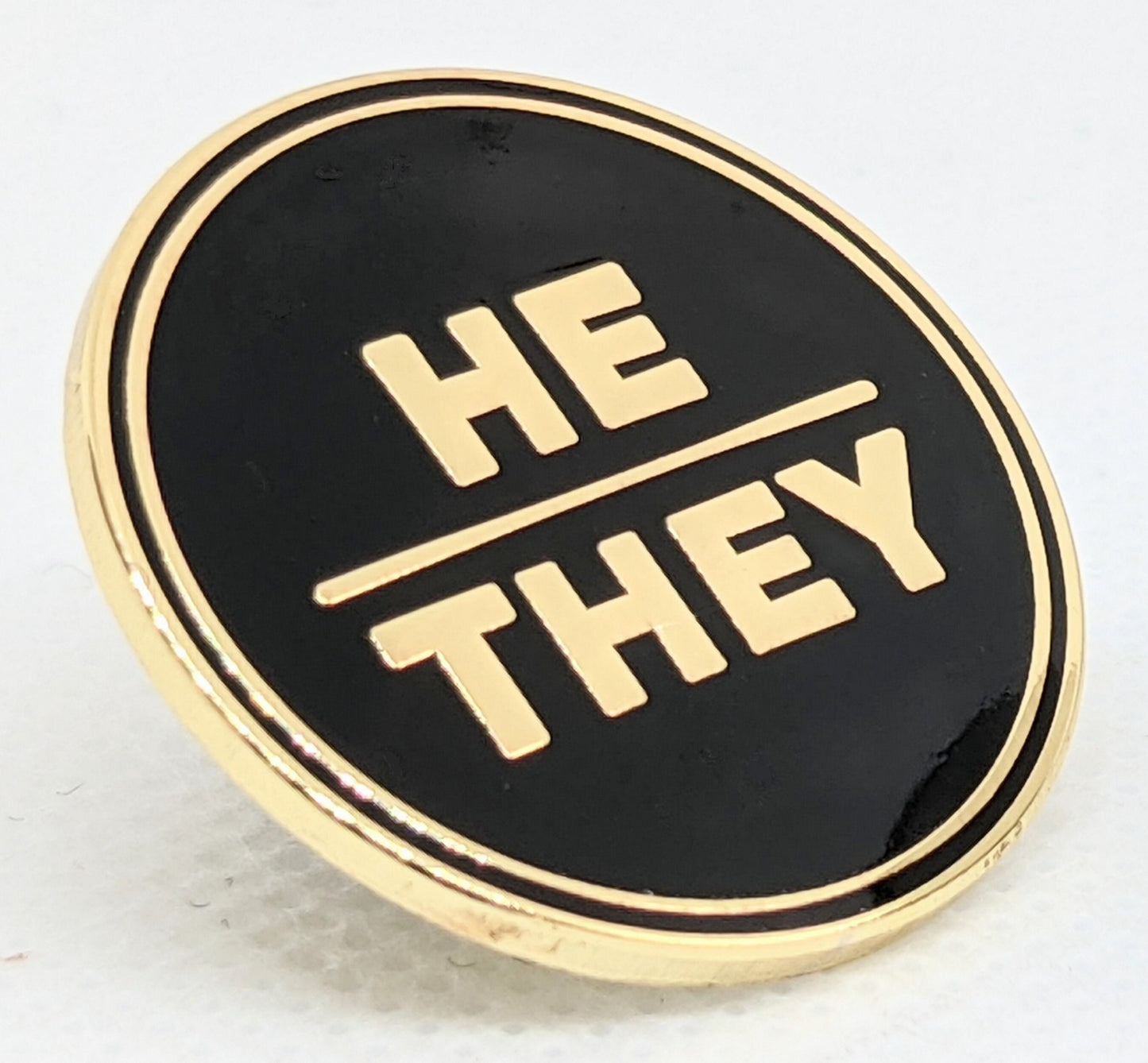 He They Pronoun Pin Silver or Gold 1-inch Round Hard Enamel | Masc Nonbinary Gender Fluid Pronoun Badge