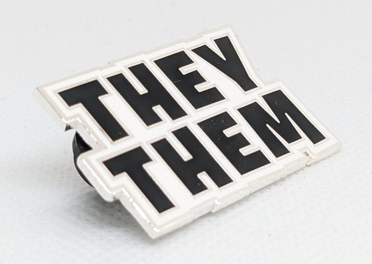 They Them Pronoun Pin | Nonbinary Hard Enamel Pronoun Badge in Bold Silver Black White