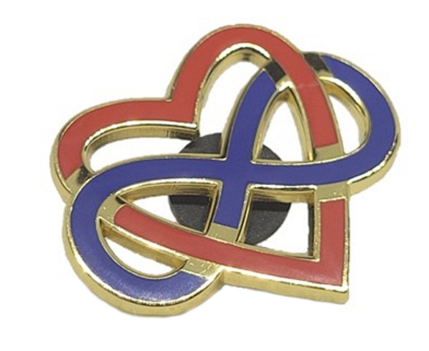 Polyamory Infinity Heart Enamel Pin | Infinite Love Celtic Knot Blue Red Gold Cut Out Design | Polyamory Pride Jewelry