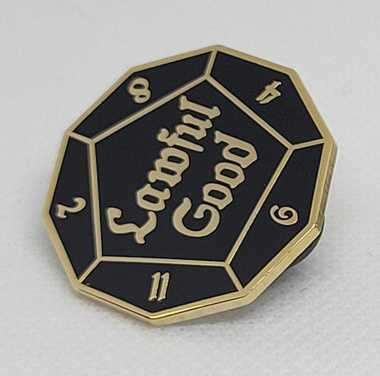 Lawful Good DnD Alignment d12 Dice Enamel Pin Silver or Gold Finish | Geeky Gift for Gamers & Fans