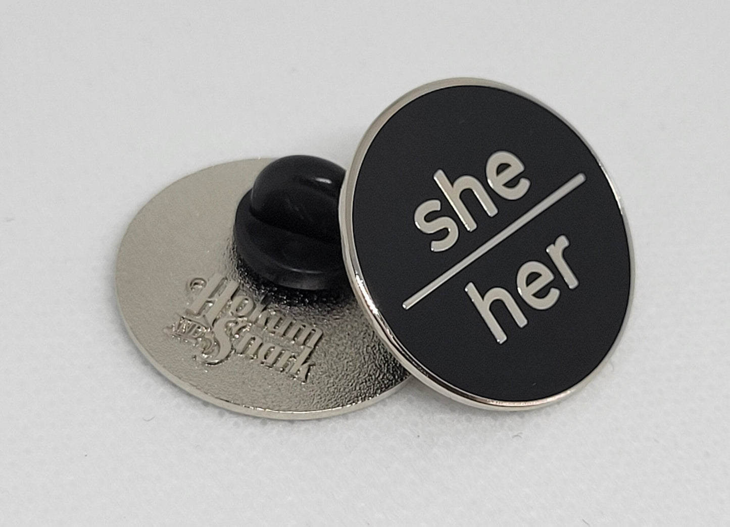 Modern Minimalist Pronoun Pin | She Her Pin | Choose White/Gold, White/Black or Black/Silver | She/Her Pronoun Button