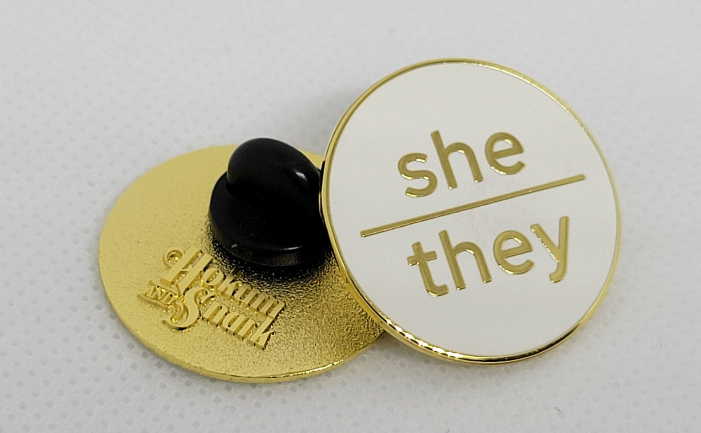 Modern Minimalist Pronoun Pin | She They Pin | Choose White & Gold or White/Black  | She/They  Pronoun Button | Nonbinary Pronoun Pin