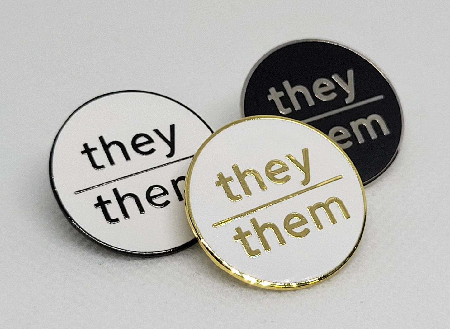 Modern Minimalist Pronoun Pin | They Them Pin | Choose White & Gold, White/Black or Black/Silver | They/Them Pronoun Button | Nonbinary Pin