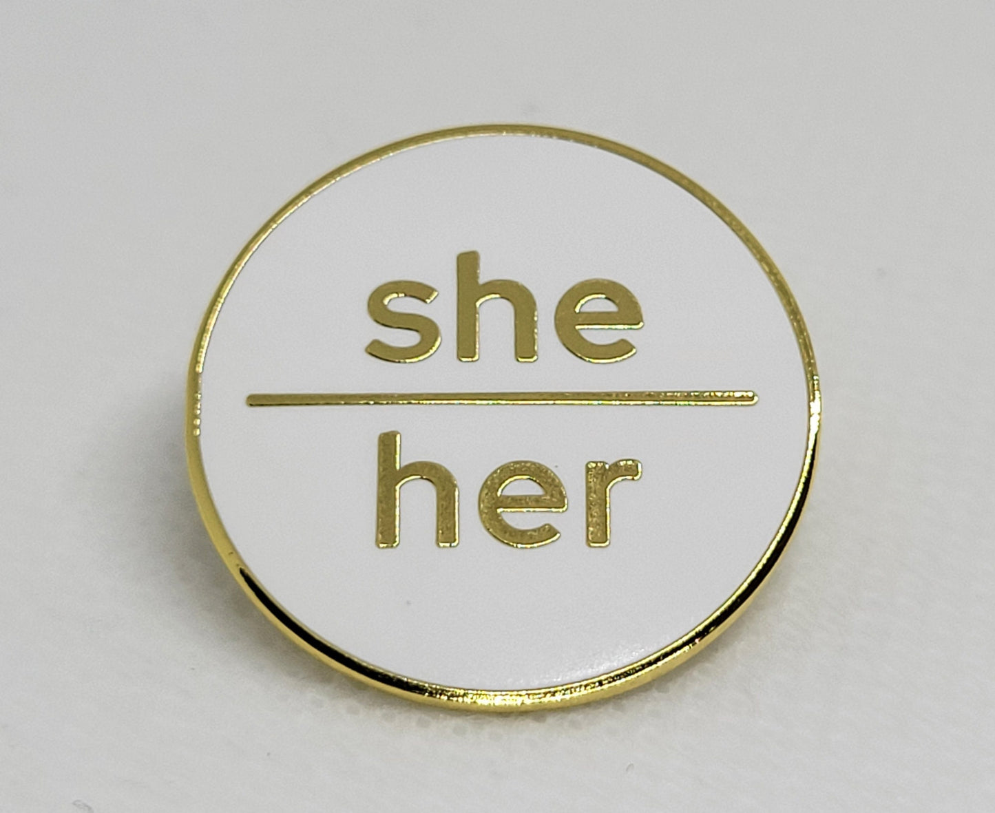 Modern Minimalist Pronoun Pin | She Her Pin | Choose White/Gold, White/Black or Black/Silver | She/Her Pronoun Button