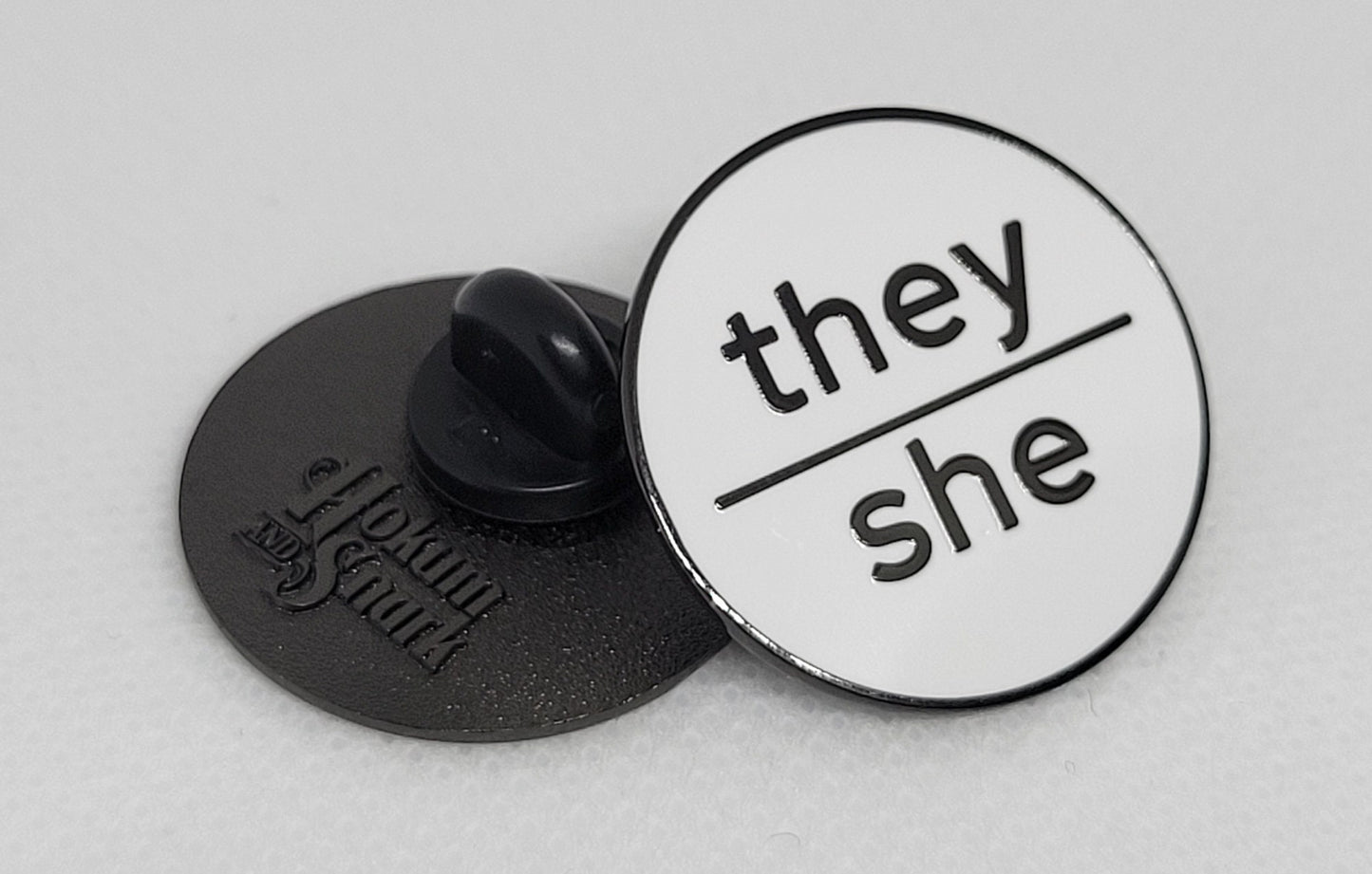 They She Pronoun Pin | Choose White/Black or White & Gold | Nonbinary Pronoun Button | They She Pronouns Modern Minimalist Pin