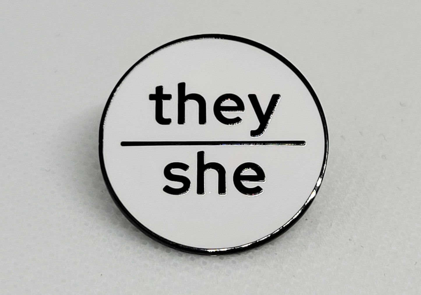 They She Pronoun Pin | Choose White/Black or White & Gold | Nonbinary Pronoun Button | They She Pronouns Modern Minimalist Pin