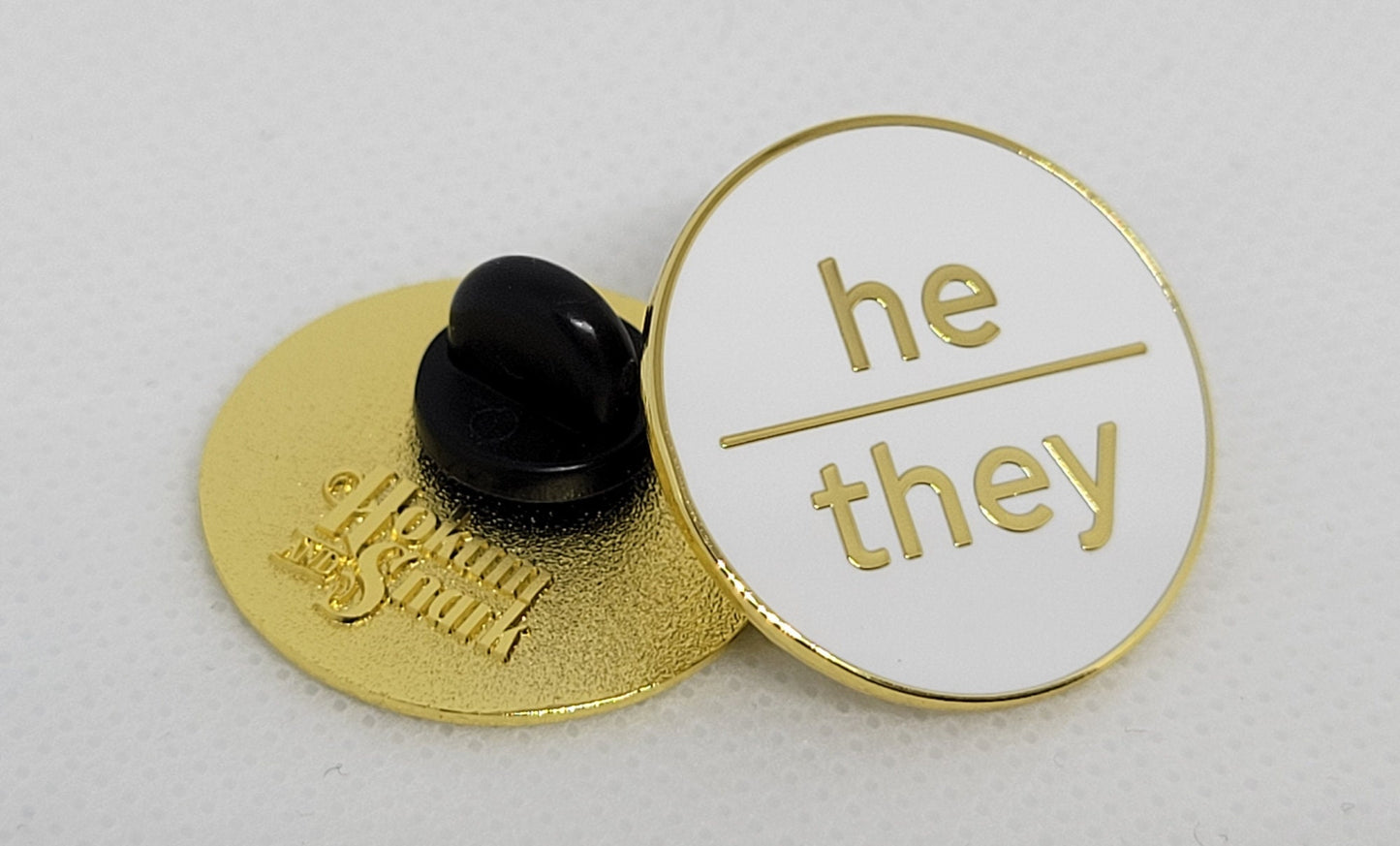 Nonbinary Pronoun Pin | He They Pin | Choose White & Gold or White/Black  | He/They Pronoun Button | Modern Minimalist Pronoun Pin