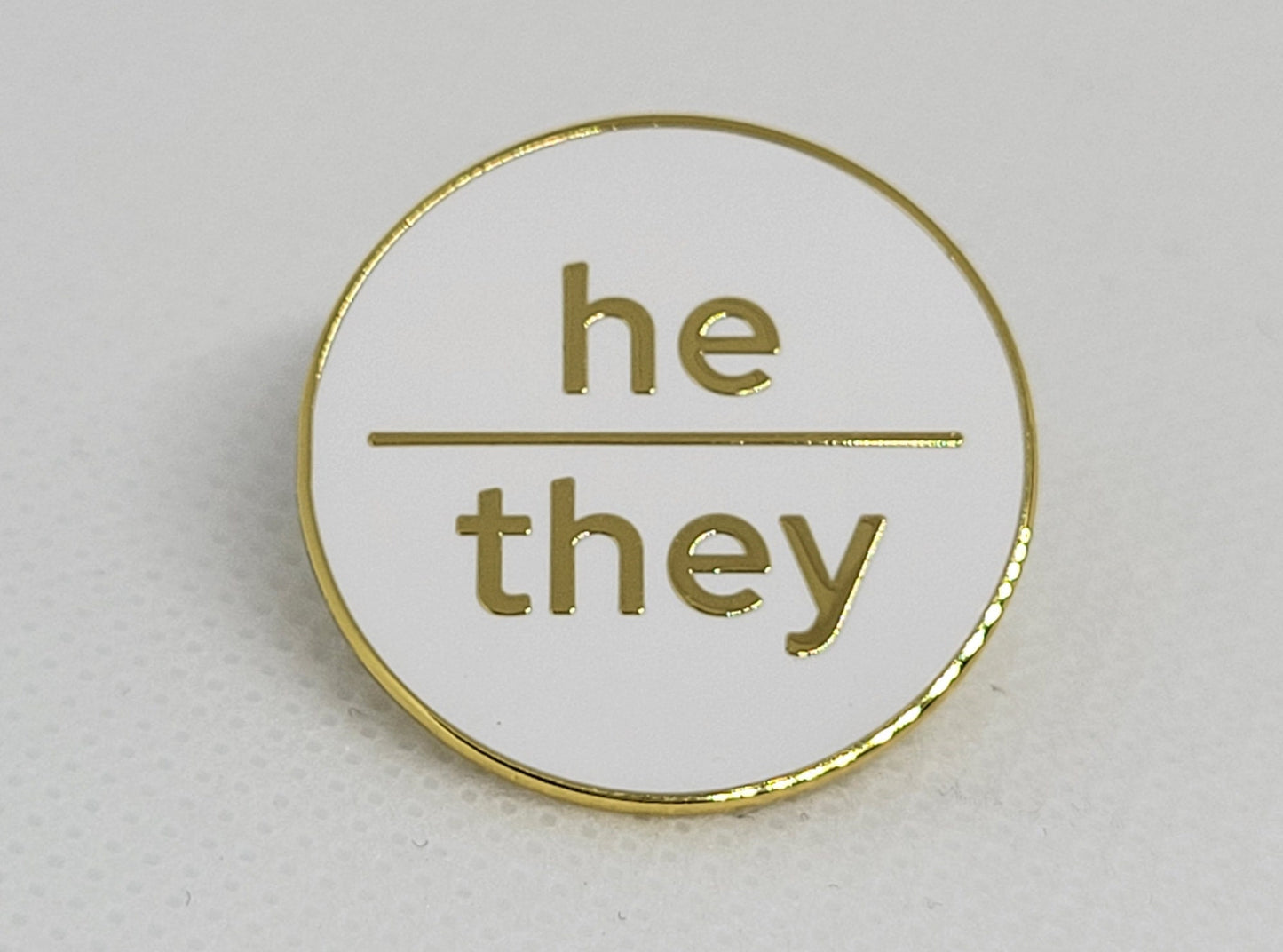 Nonbinary Pronoun Pin | He They Pin | Choose White & Gold or White/Black  | He/They Pronoun Button | Modern Minimalist Pronoun Pin