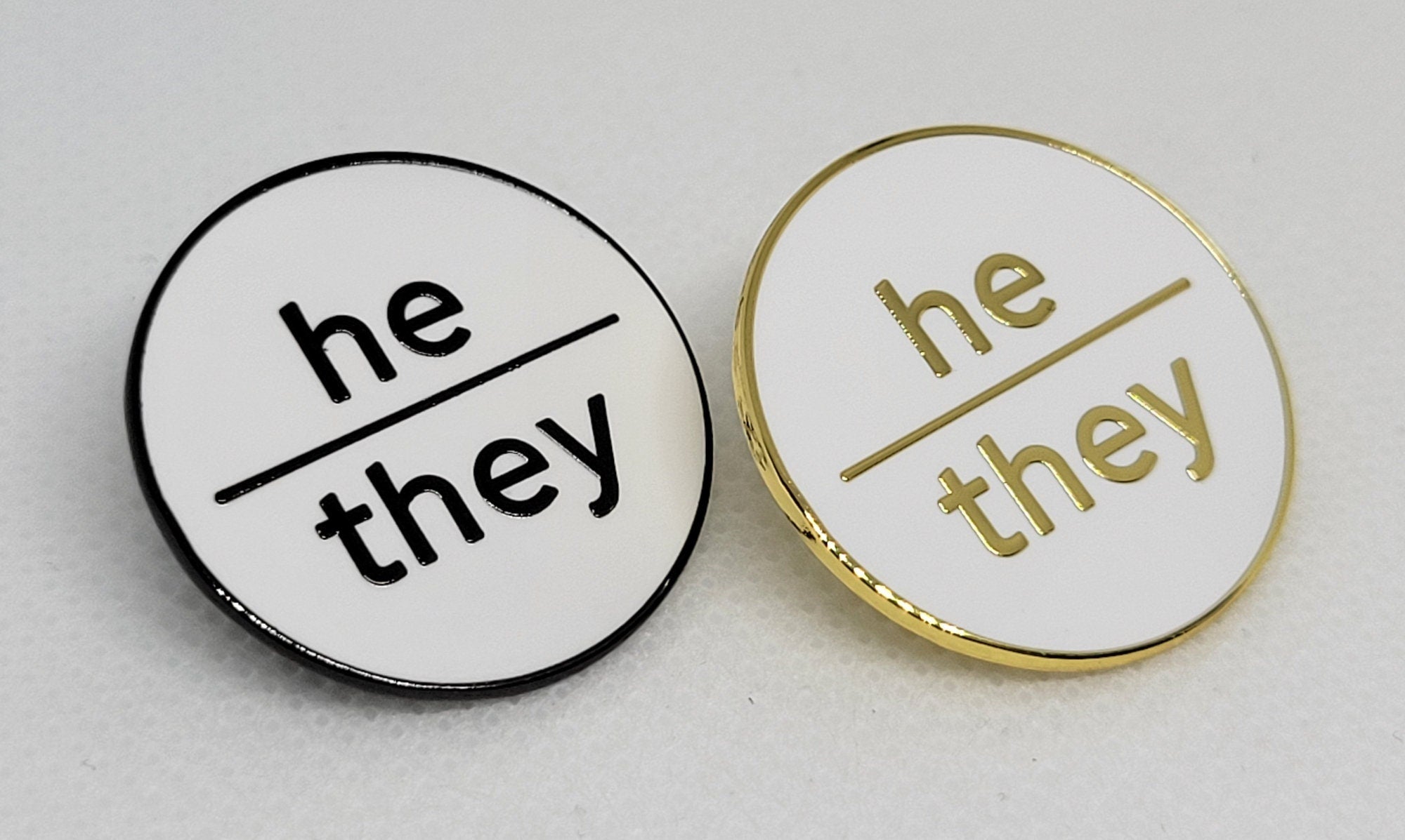 He Pin Nonbinary Pronoun Pin | He They Pin | Choose White & Gold or White/Bla ...