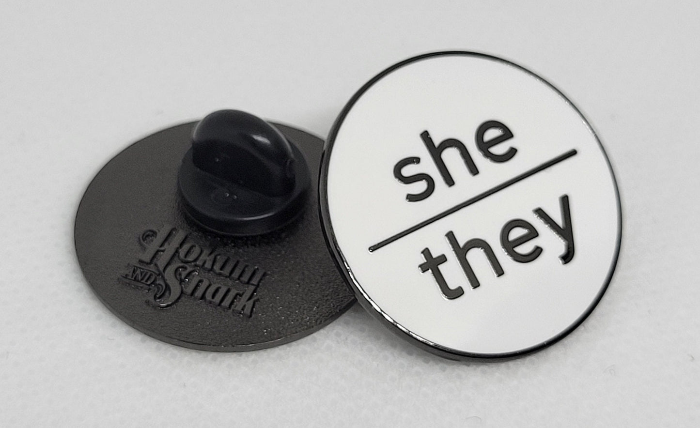 Modern Minimalist Pronoun Pin | She They Pin | Choose White & Gold or White/Black  | She/They  Pronoun Button | Nonbinary Pronoun Pin