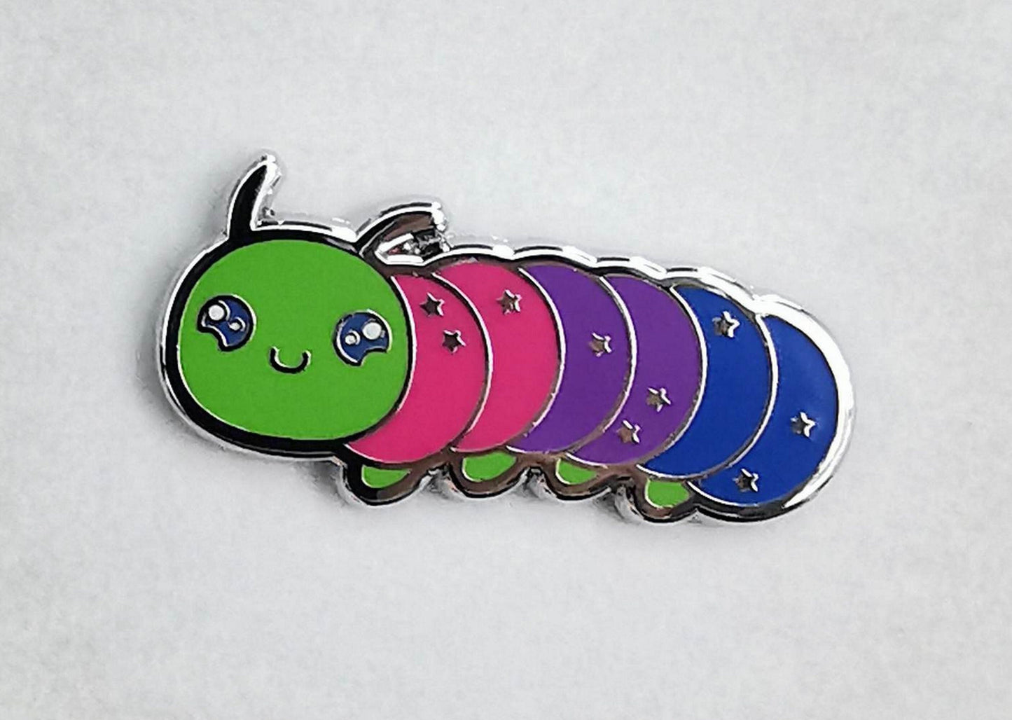 Bisexual Pride Pin | Caterpillar Chibi Enamel Pin in Bi Pride Flag Colors | LGBTQ+ Pins | Subtle Pride Jewelry Accessory