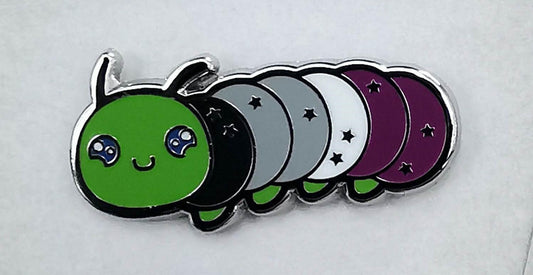 Asexual Pride Pin | Caterpillar Chibi Enamel Pin in Ace Pride Flag Colors | LGBTQ+ Pins | Subtle Pride Jewelry Accessory