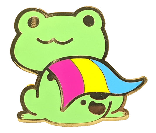 Pansexual Pride Frog Pin | Chibi Queer Frog Enamel PIn in Pan Pride Flag Cape | Pride Jewelry Accessories | LGBTQ Frog Pin