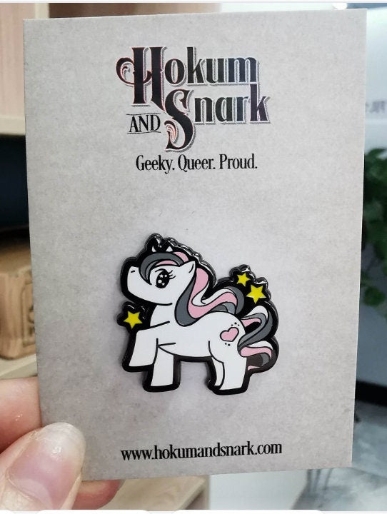 Chibi Unicorn Demigirl Pride Pin | Gay Little Pony Enamel Pin Subtle Demigirl Flag Colors | LGBTQ+ Pins | Subtle Pride Jewelry Accessory