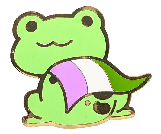 Genderqueer Frog Pin | Chibi Queer Frog Enamel Pin in Gender Queer Pride Flag Cape | LGBTQ Frog Pin | Pride Frog | Pride Jewelry