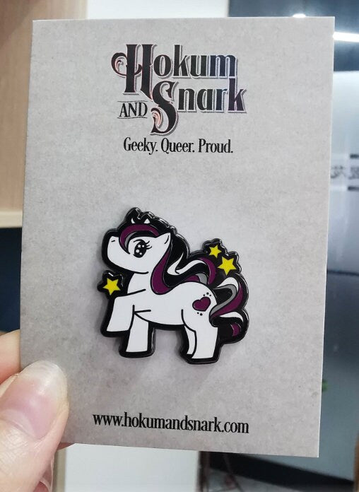 Chibi Unicorn Asexual Pride Pin | Gay Little Pony Enamel Pin with Subtle Ace Pride Colors | LGBTQ+ Pins | Lowkey Pride Jewelry Accessory