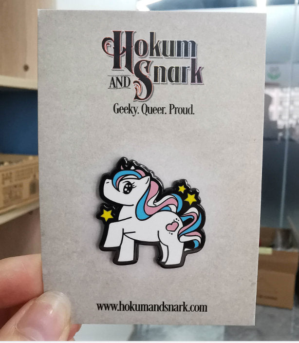 Chibi Unicorn Trans Pride Enamel Pin | Gay My Little Pony Pin with Transgender Pride Flag Colors | LGBTQ+ Pins | Subtle Pride Jewelry