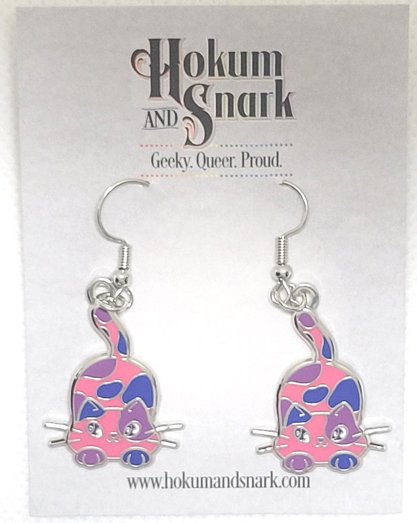 Bisexual Purride Calico Cat Earrings in Bi Pride Flag Colors | Chibi Neko LGBTQ+ Subtle Pride Jewelry