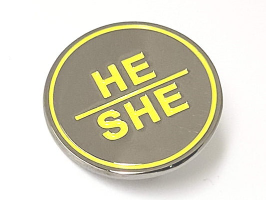 He She Enamel Pronoun Pin | Gender Nonconforming Bigender Pronoun Pin