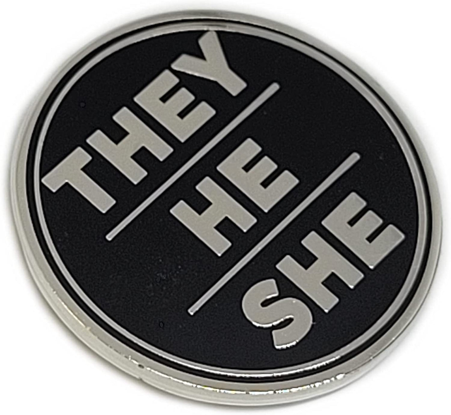 They He She Pronoun Pin |Choose Silver or Gold 1-inch Round Hard Enamel Pin | Nonbinary Pronoun Pin Genderfluid Genderqueer Pronoun Badge
