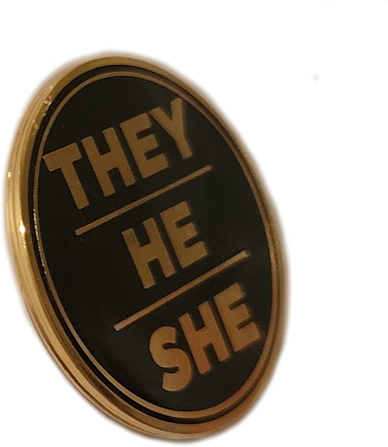 They He She Pronoun Pin |Choose Silver or Gold 1-inch Round Hard Enamel Pin | Nonbinary Pronoun Pin Genderfluid Genderqueer Pronoun Badge