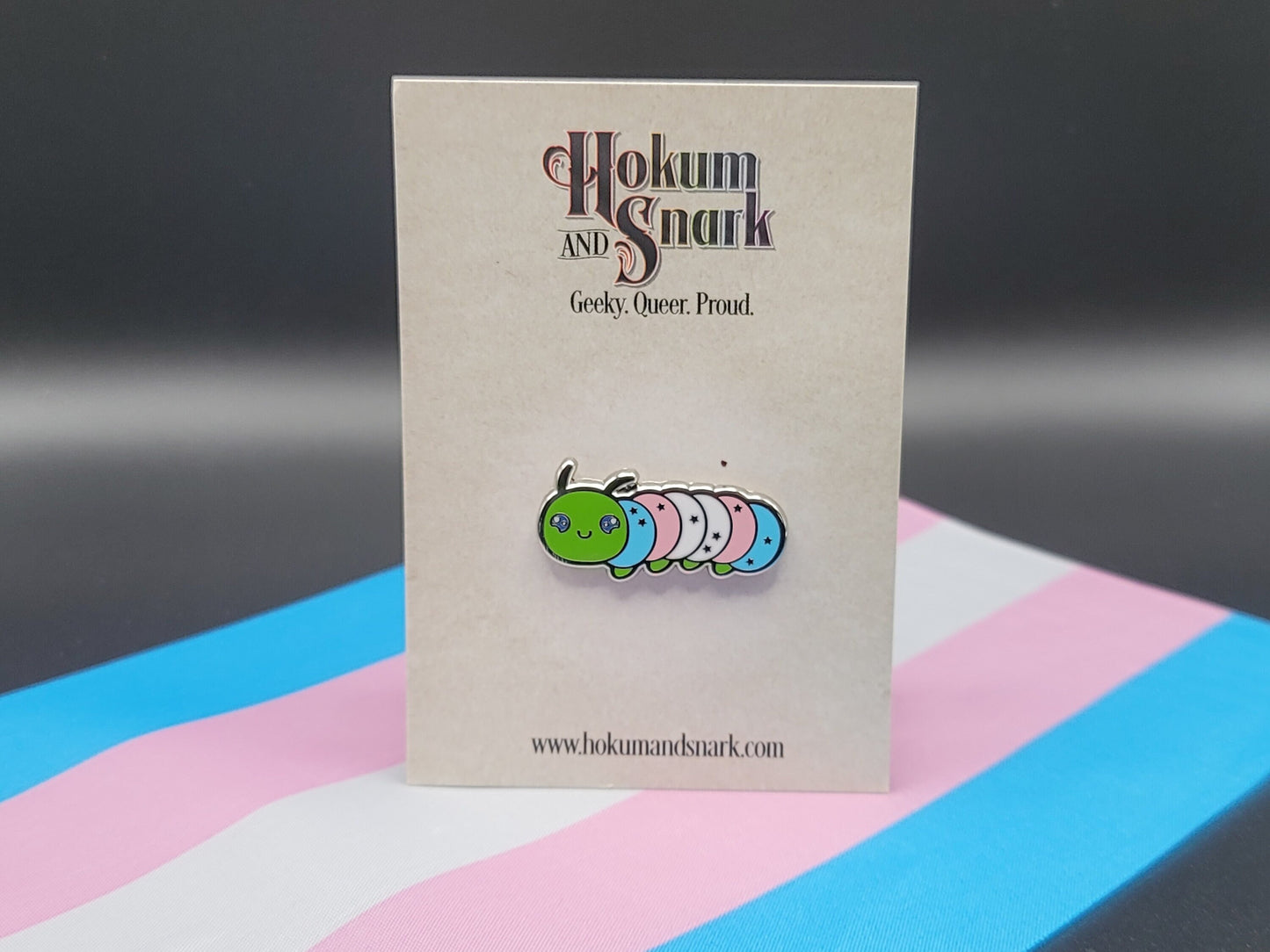 Transgender Pride Pin | Caterpillar Chibi Enamel Pin in Trans Pride Flag Colors | LGBTQ+ Pins | Subtle Pride Jewelry Accessory