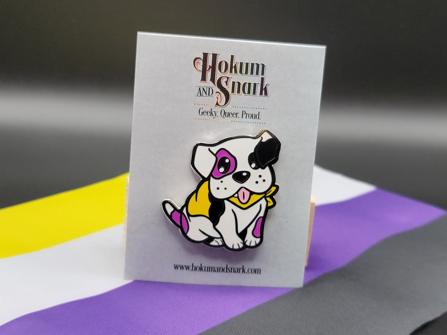 Nonbinary Pride Pin Puppy Dog Enamel Pin in Subtle Nonbinary Pride Flag Colors | LGBT Jewelry for Enby Pride