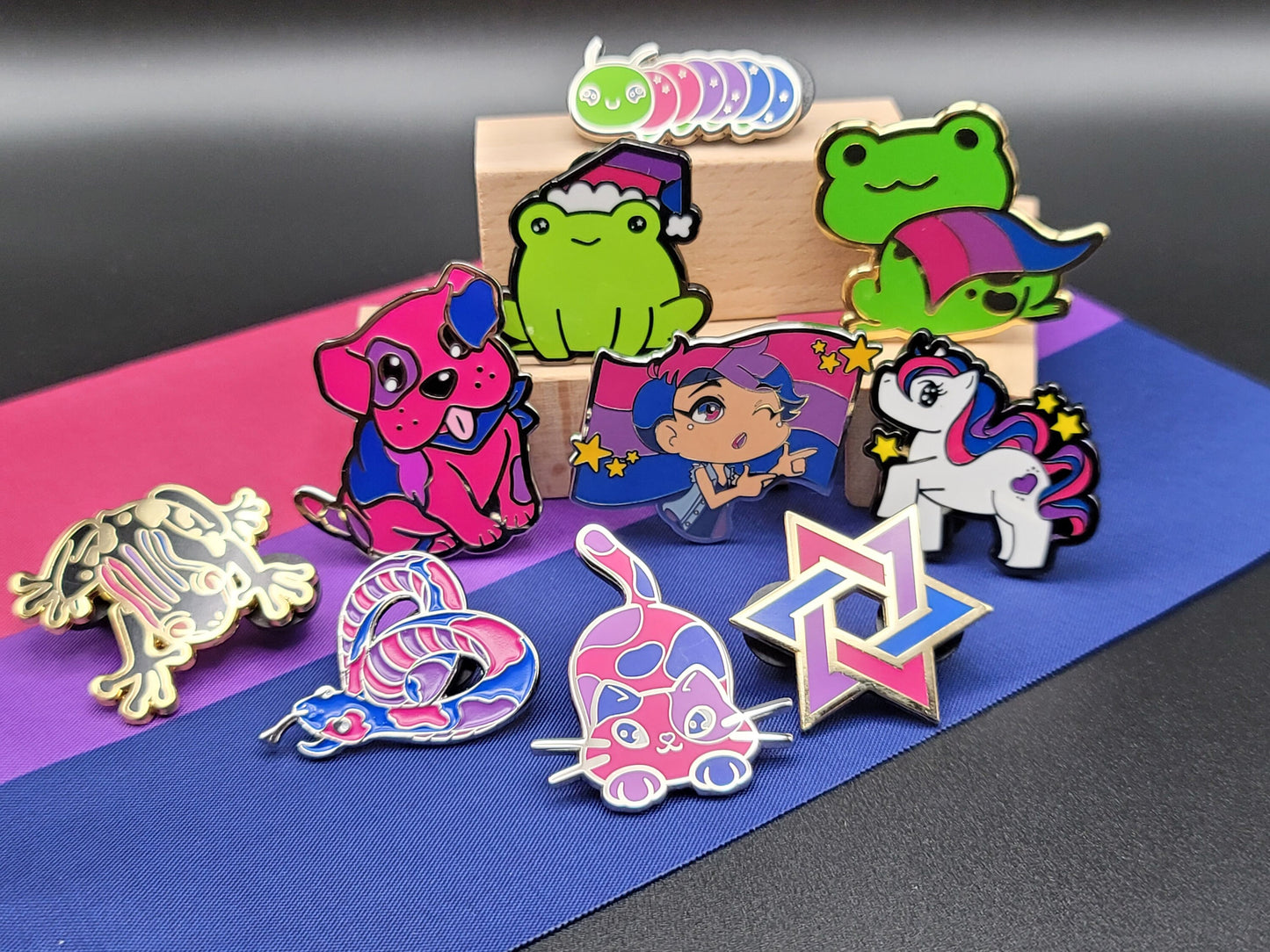 Bi Frog Pin | Chibi Bisexual Frog Wearing Beanie with LGBT Bi Pride Flag Colors | Subtle Pride Enamel Pin