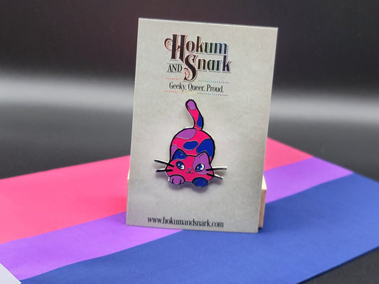 Bisexual Pin Purride Chibi Cat Hard Enamel Pin in Bi Pride Flag Colors | LGBTQ+ Subtle Bi Pride Jewelry