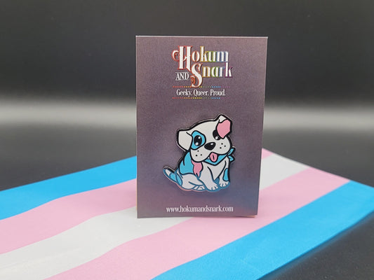 Trans Pride Pin | Puppy Dog Enamel Pin in Subtle Trans Pride Flag Colors | LGBT Jewelry Transgender Pin