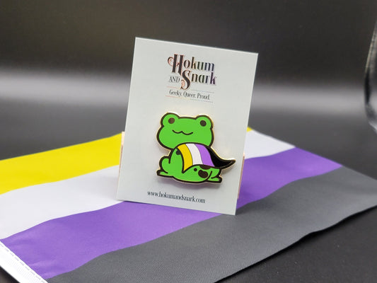 Nonbinary Pride Frog Pin | Chibi Queer Frog Enamel Pin in Non Binary Pride Flag Cape | Pride Jewelry Accessories | LGBTQ Frog Pins