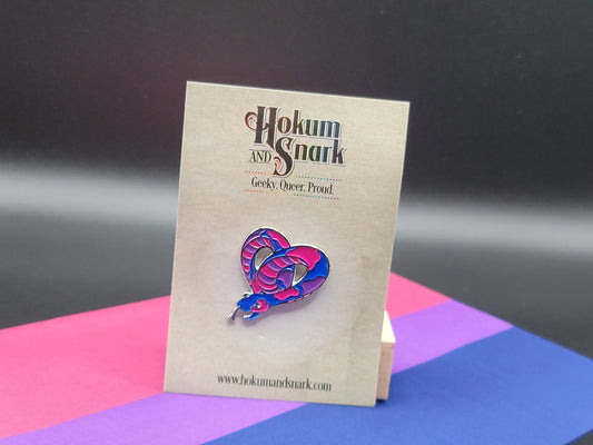 Bi Pride | Heart-Shaped Bi Snake Pin | Danger Noodle Enamel Pin in Bisexual Pride Flag Colors | Subtle Bi Pride