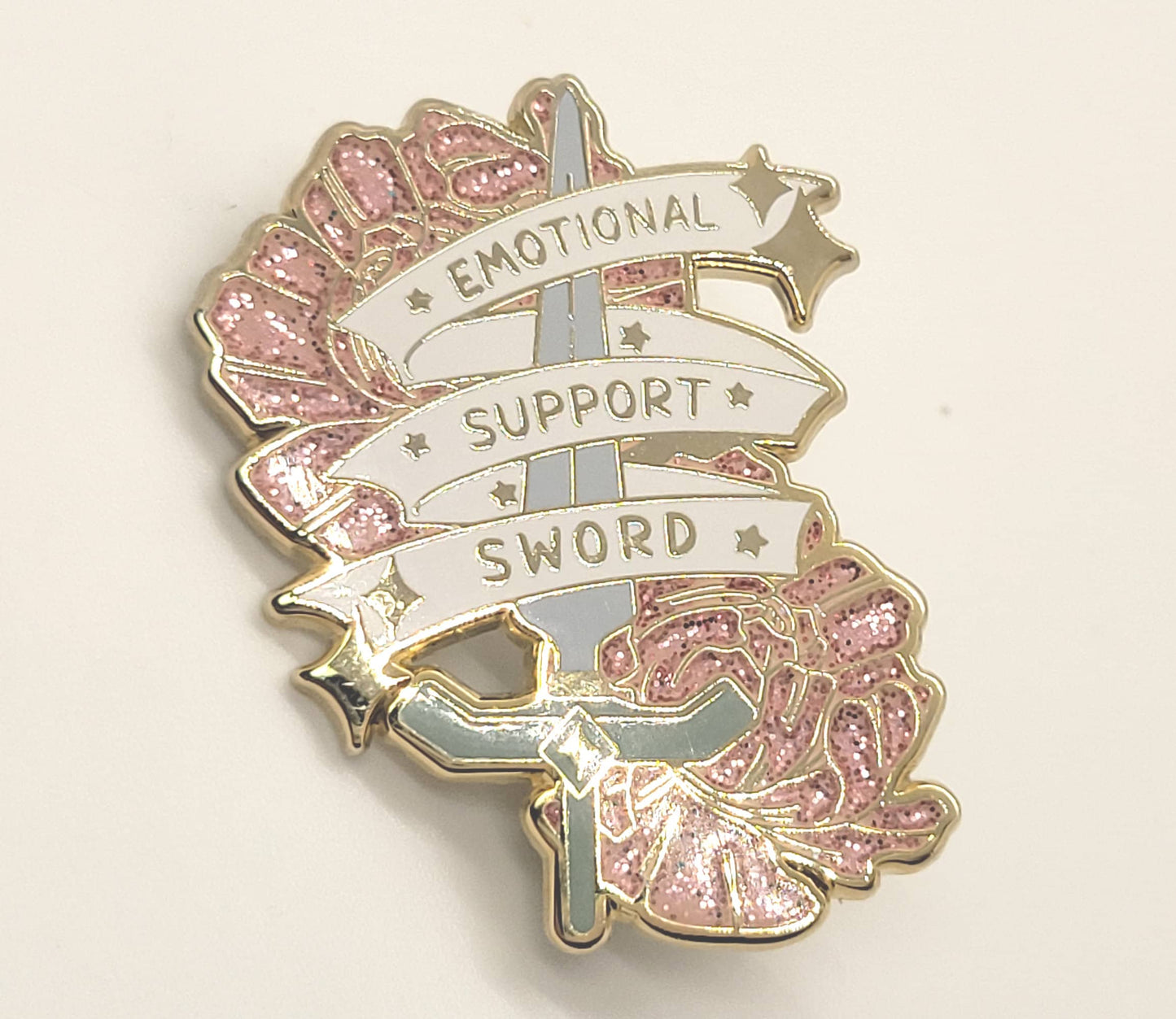 Emotional Support Sword Pin | Fearless Pink or Goth Red or Glitter Red Empowering Enamel Pin |