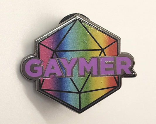 Gaymer Pride D20 Pin in Rainbow LGBT+ Flag Colors | Queer Gamer Hard Enamel Pin