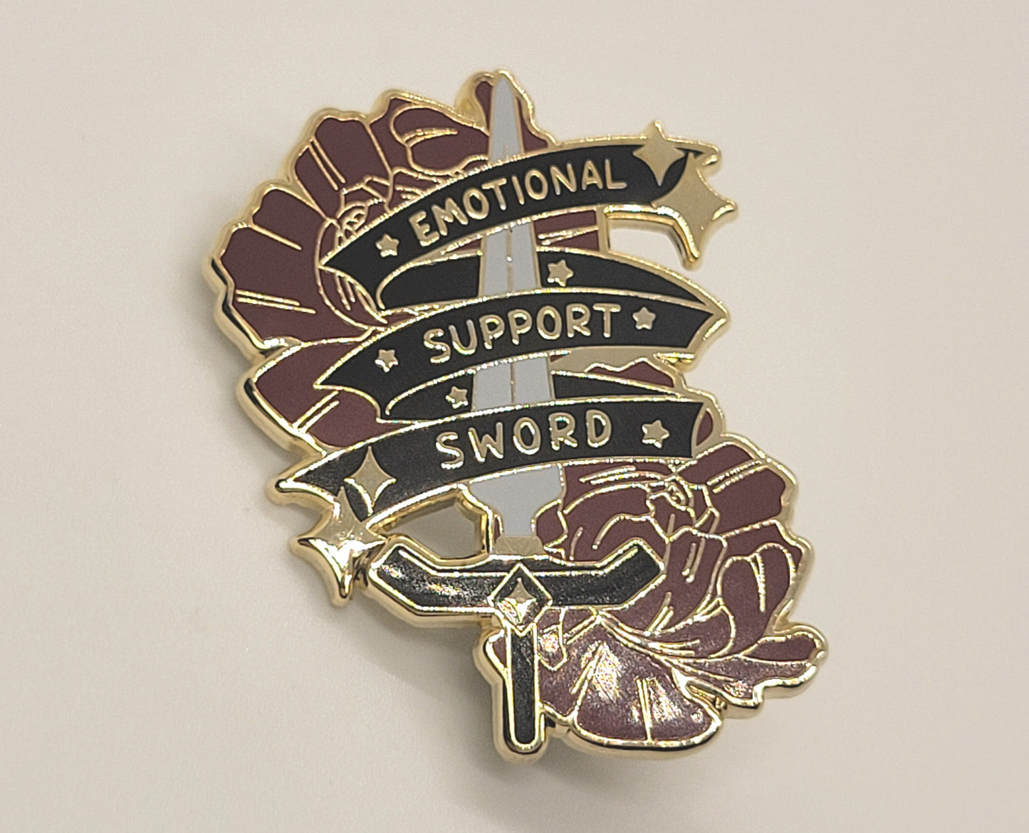 Emotional Support Sword Pin | Fearless Pink or Goth Red or Glitter Red Empowering Enamel Pin |